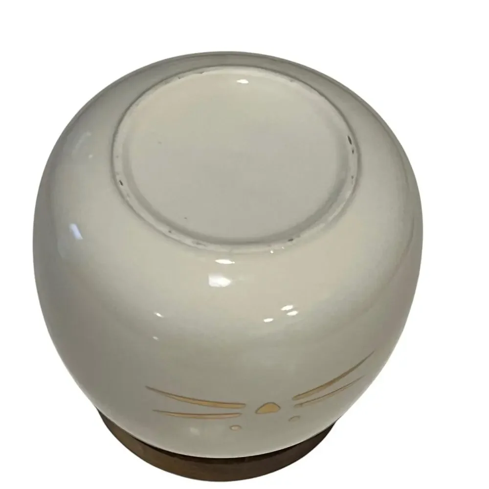 Set of 2 Ceramic Cat Treat Jars Bamboo Lids White Gold Whiskers Pet Canisters